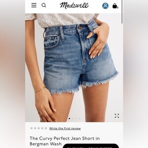 EUC Madewell Curvy Perfect Jean Short Bergman Wash size 25
